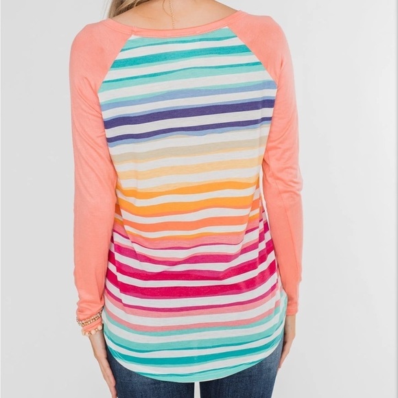 Waves of Color Striped Color Block Top- Peach - Picture 4 of 9